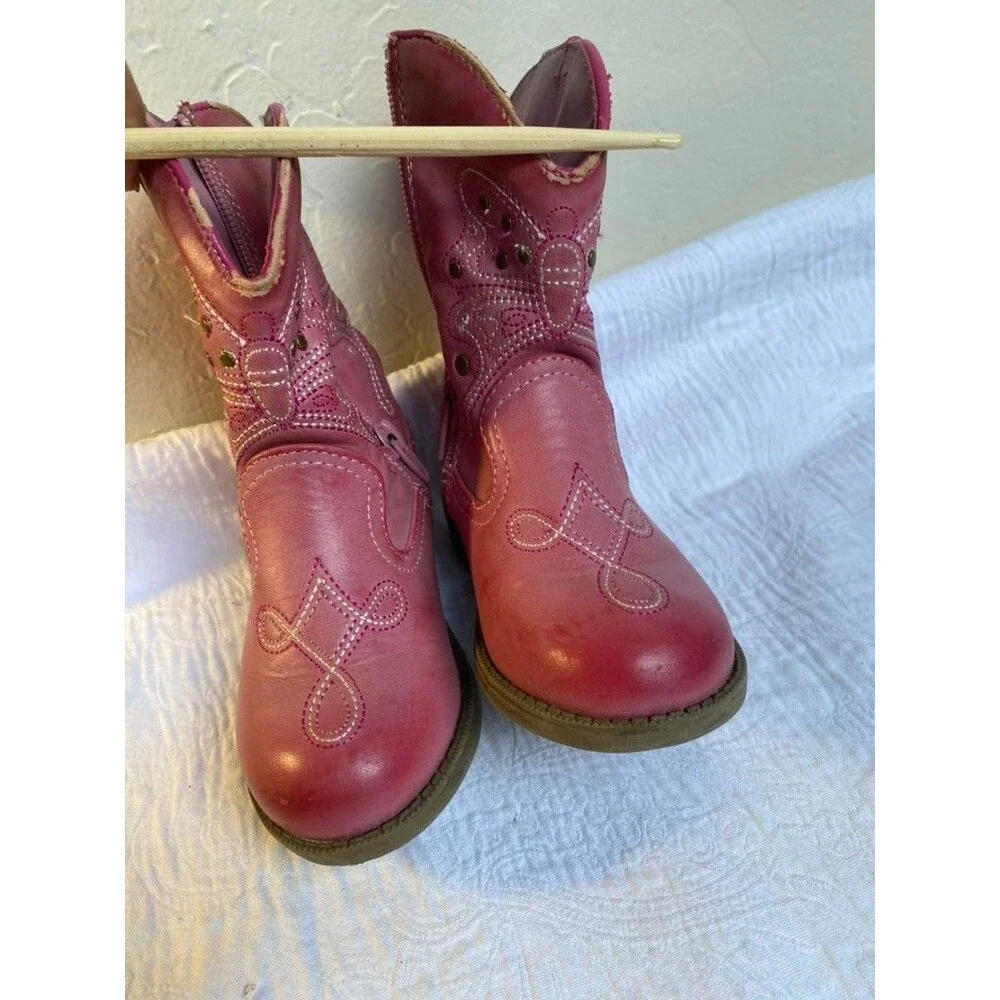 Cherokee Girls Pink Side Zip Round Toe Comfort Casual Cowgirl Western Boot Sz 8T